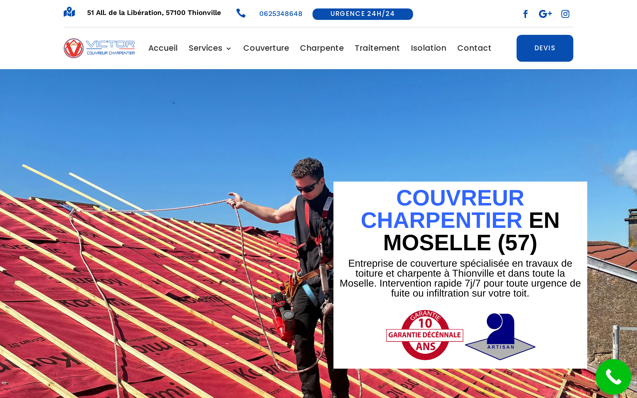 Aperçu du site Victor Couvreur Charpentier