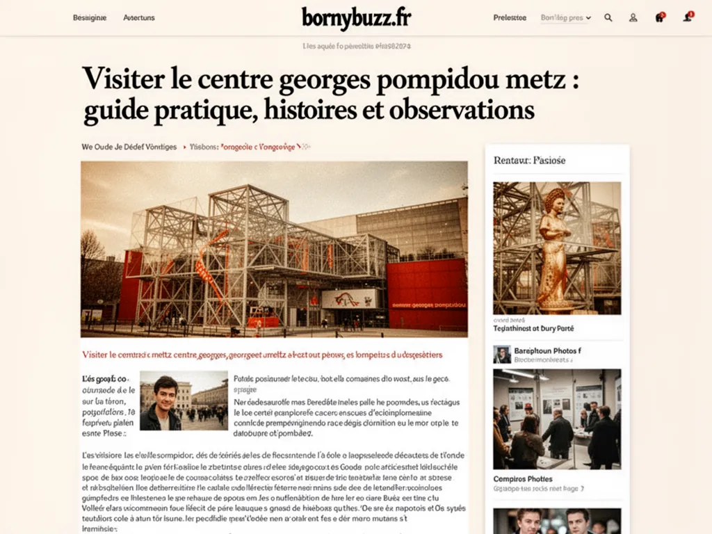 Façade et toiture en bois du Centre Pompidou-Metz, visiteurs sur la place et ciel bleu