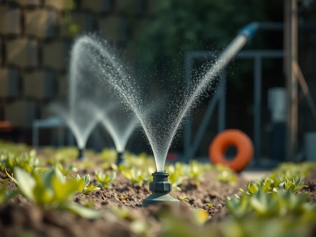 Cuve de stockage d'eau raccordée à un réseau d'irrigation dans un champ maraîcher