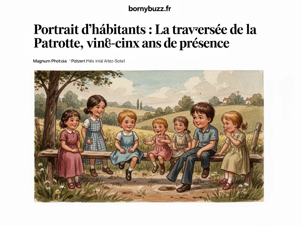 Une auxiliaire de sécurité en gilet jaune aide des enfants à traverser la rue devant une école de la Patrotte, au petit matin.